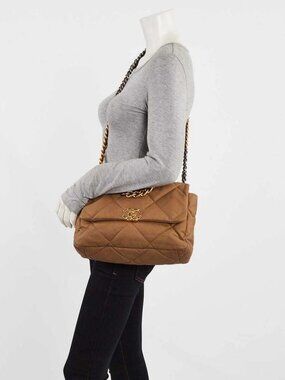 Chanel Brown Quilted Canvas Chanel 19 Large Flap Bag